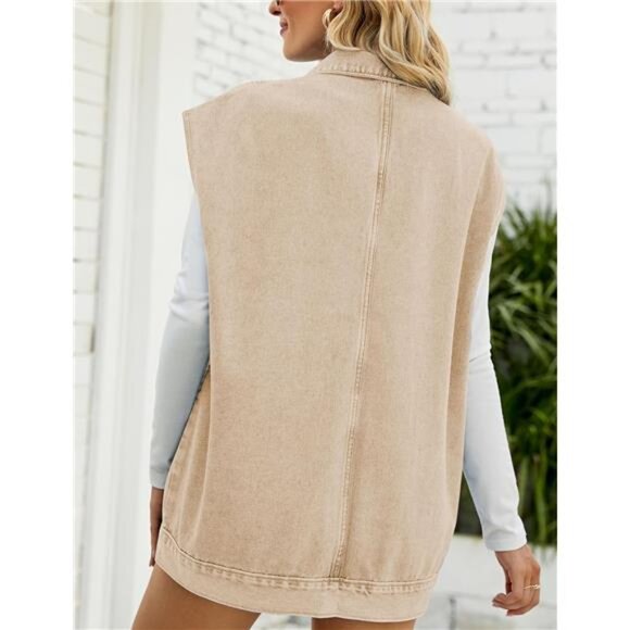 New Women's Cropped Distressed Denim Vest - Ripped Sleeveless Jean Jacket with - Picture 4 of 6